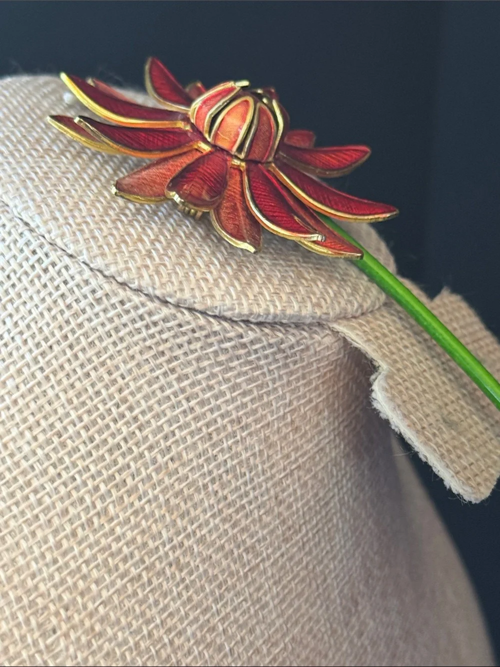 VTG 1960s Made in Germany Enamel Flower Brooch Pin Red Orange Gold Tone Daisy